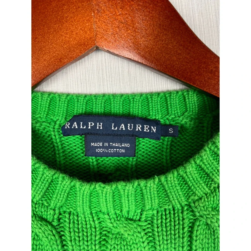 Ralph Lauren Womens S Green Cable Knit Cotton Pony Logo Preppy Classic Old Money - Picture 5 of 8